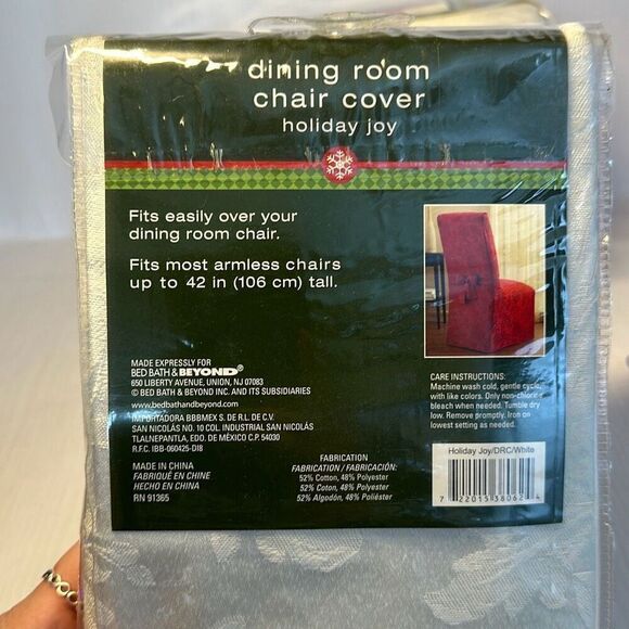 New Dining Room Chair Cover White "Holiday Joy" Bed Bath and Beyond set of 4 - Picture 4 of 4